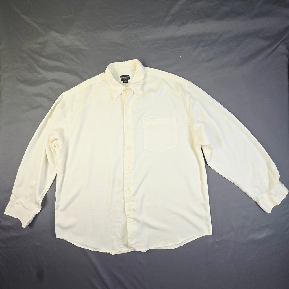 Reunion Button Down Shirt Mens Large Cream Long Sleeve Rayon Blend Pocket